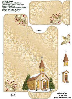 Gold Christmas Church Cutlery Wrap