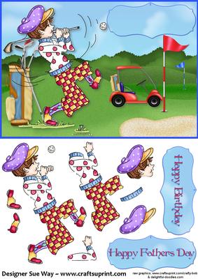 Wacky Male Golfer Card Front and Decoupage