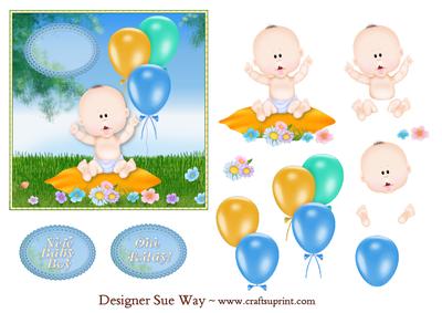 Baby Boy on a Blanket 5" Square Card Front Decoupage