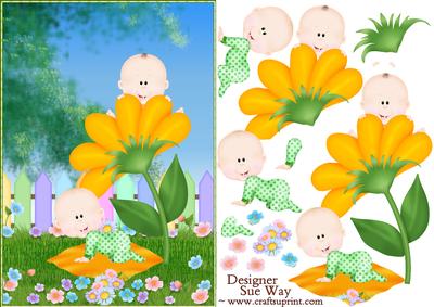 Flower Babies in the Garden Decoupage