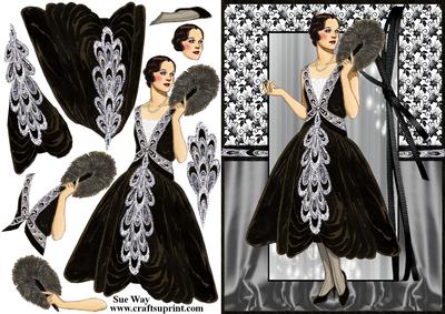 Art Deco Lady in Black and Silver Jewels Decoupage