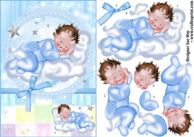 New Baby Boy Sleeping on a Cloud Decoupage