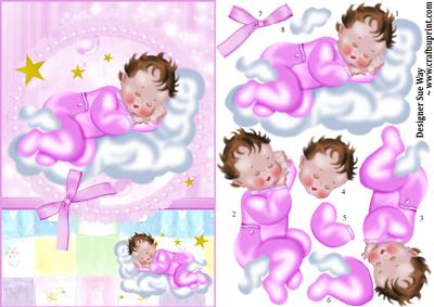 New Baby Girl Sleeping on a Cloud Decoupage