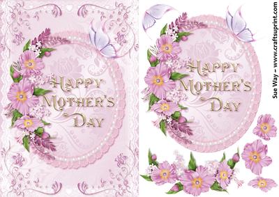 Mothers Day Flowers and Butterfly on Lace