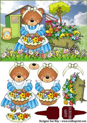 Mummy Bear in the Garden Card Front and Decoupage