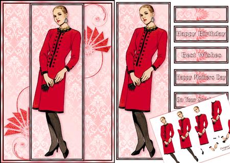 Lady in Red Fashion Panel Bookmark Card Mini Kit