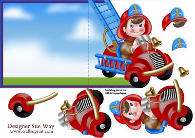 Little Fireman Over the Edge Shaped Card