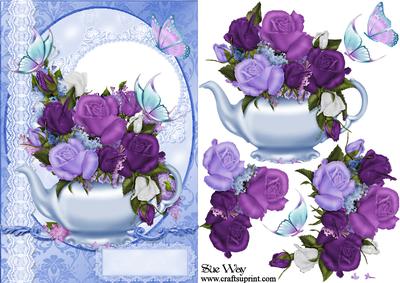Tea Pot of Roses Card Front and Decoupage