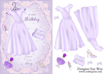 Birthday Glamour in Lilac Card Front and Decoupage