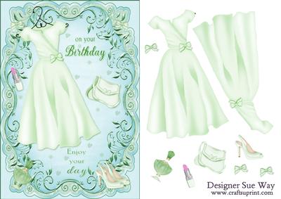 Birthday Glamour in Green Card Front and Decoupage