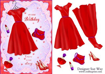 Birthday Glamour in Red Card Front and Decoupage