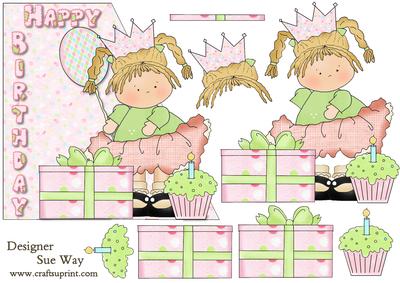 Birthday Princess Card Front and Decoupage