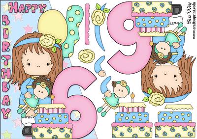 Girls 6th Birthday Card Front and Decoupage