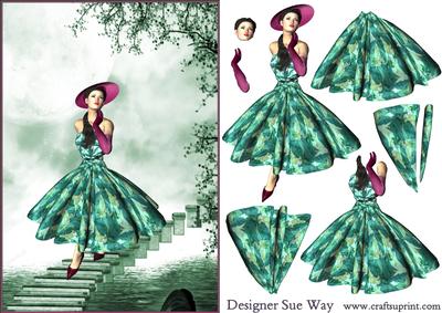 1950's Lady on a Magical Bridge Decoupage