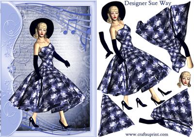 1950's Rock and Roll Beauty in Blues Decoupage