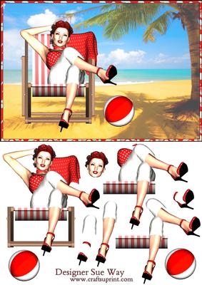 1950's Retro Style Beach Lady Decoupage