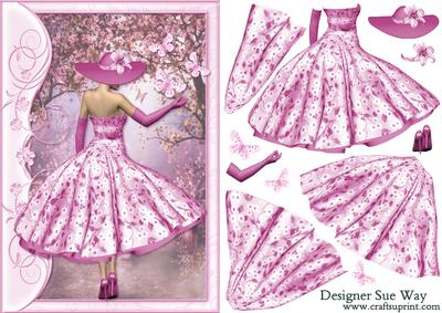 1950's Lady in Pink Catching Butterflies Decoupage