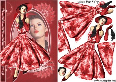 1950's Lady in Red Fashion Reflections Decoupage