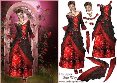 Deep Red Rose Vintage Lady Decoupage