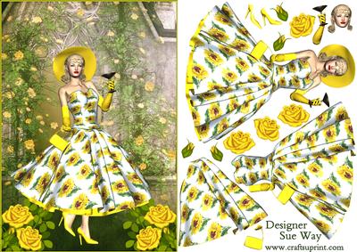 1950's Lady Garden Party Decoupage
