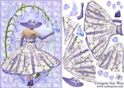 1950's Beautiful Lilac Flower Lady Decoupage