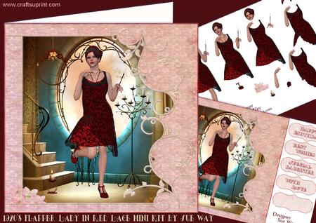 1920's Flapper Lady in Red Lace Mini Kit