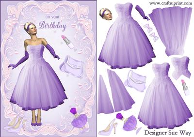1950's Birthday Party Dress Card Front and Decoupage