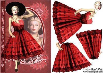 1950's Red and Black Lace Lady Fashion Reflections Decoupage