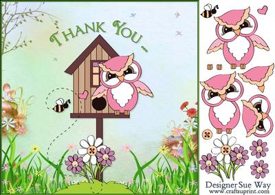 Wise Owl Thank You Square Card Front and Decoupage