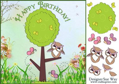 Wise Owl Happy Birthday Card Front and Decoupage