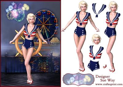 Vargas Style Sailor Girl Taking the Helm Decoupage