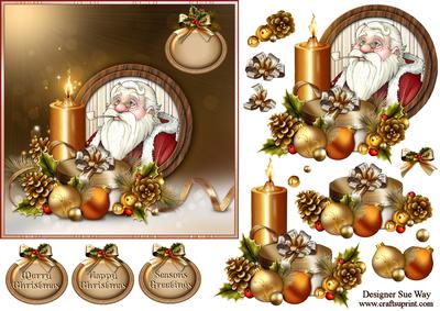 Santa's Christmas Portrait Card Front, Topper and Decoupage