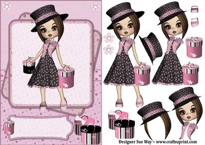 Cookie Girl Loves to Shop Card Front and Decoupage