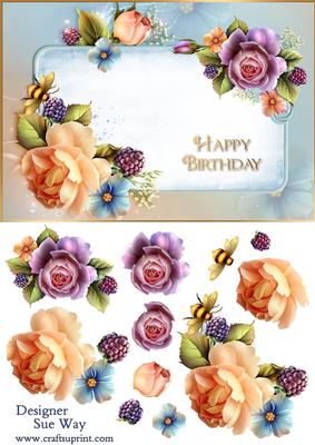 Abundant Roses Happy Birthday Decoupage