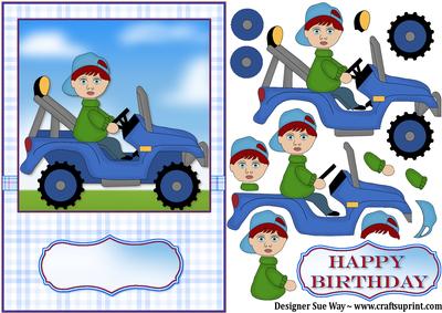 Little Blue Tractor Card Front and Decoupage