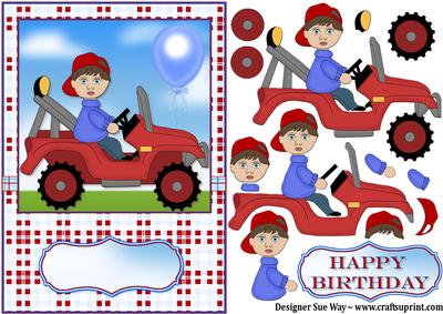 Little Red Tractor Card Front and Decoupage