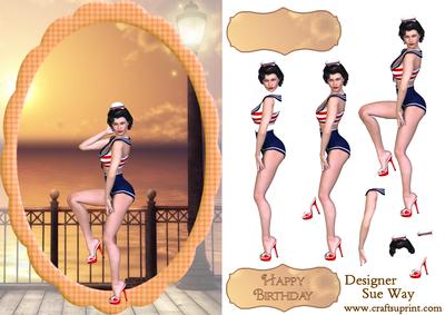 Vintage Sailor Girl on the Broadwalk Card Front, Decoupag