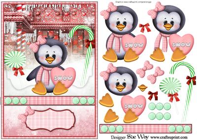 Sweet Penguin Christmas Card Front and Decoupage