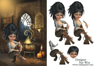Halloween Witch and Her Cauldron Card Front and Decoupage