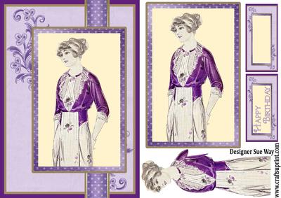 Portrait of a Lady in Purple Ribbon Topper Card Front