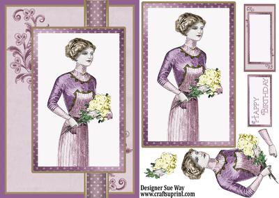Portrait of a Lady in Blush Rose Ribbon Topper Card Front