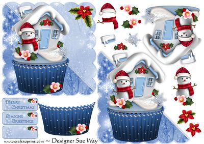 Mr Snowmans Cottage Cupcake Corner Overlap Square Card Front