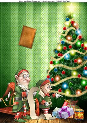Checking It Twice Christmas Elves A4 Card Front