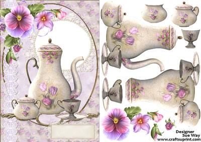 Vintage Floral Tea Set Card Front and Decoupage