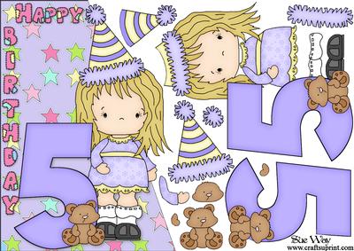 Girls 5th Birthday Card Front and Decoupage