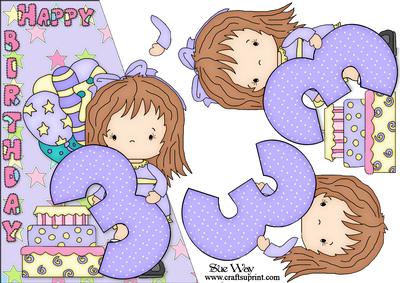 Girls 3rd Birthday Card Front and Decoupage
