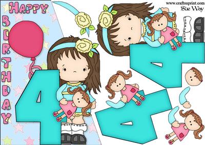 Girls 4th Birthday Card Front and Decoupage