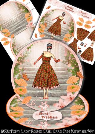 1950's Poppy Lady Round Easel Card Mini Kit