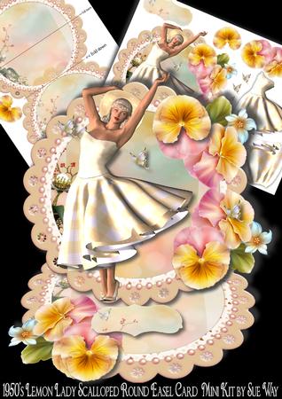 1950s Lemon Lady Scalloped Round Easel Card Mini Kit