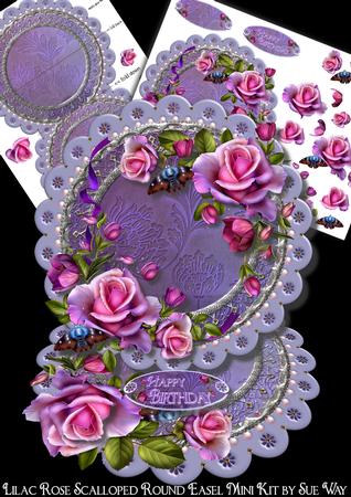 Lilac Roses Scalloped Round Easel Card Mini Kit
